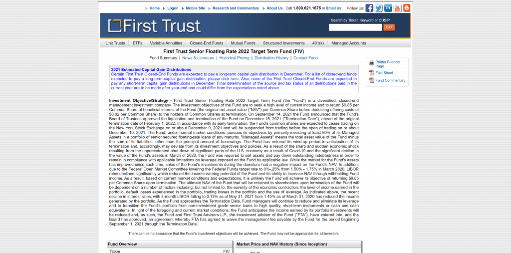 First Trust Senior Floating Rate 2022 Target Term Fund