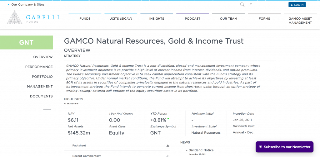 GAMCO Natural Resources, Gold & Income Trust